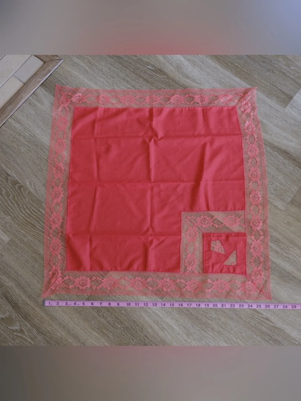 gorgeous vintage orange/red scarf with lace detailing